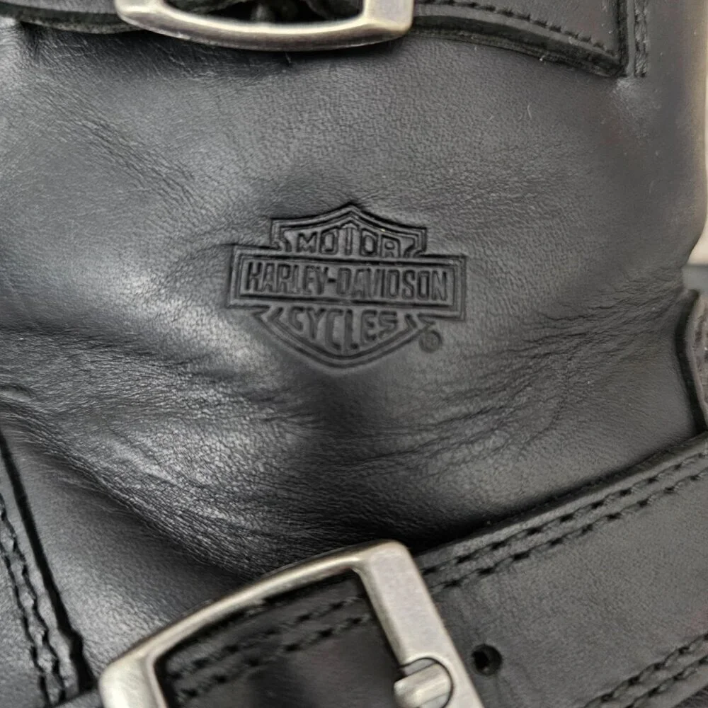 Harley Davidson Shelby Leather Buckle Zip Black Ankle Motorcycle Boots #83542